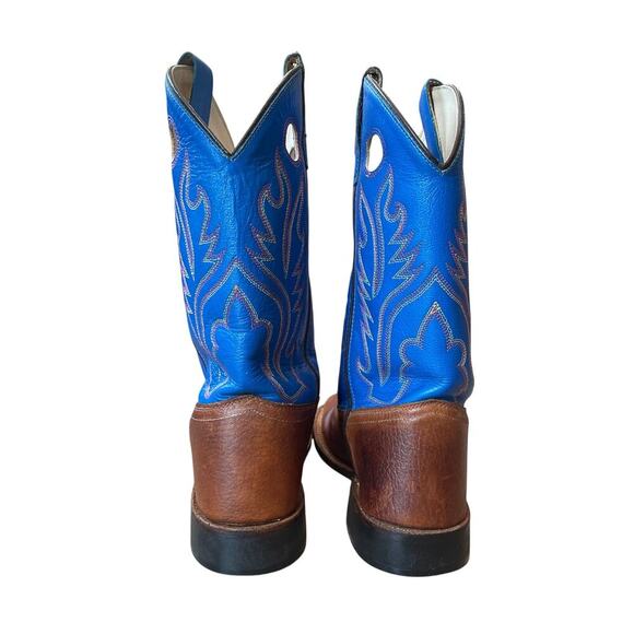 Old West BSY 1840 Cowboy Boots Brown Toe/Heel with Blue Shafts Size 6/7. - Picture 4 of 7
